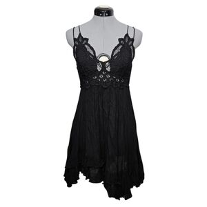 Free People One Women's SIZE S Adella Lace Slip Y2K Whimsigoth Mini Dress Black